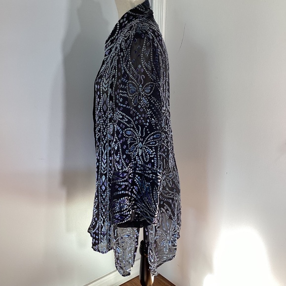 BOB MACKIE WEARABLE ART PLUS 3X BURNOUT VELOUR BLOUSE BUTTERFLY SILVER - Picture 6 of 9